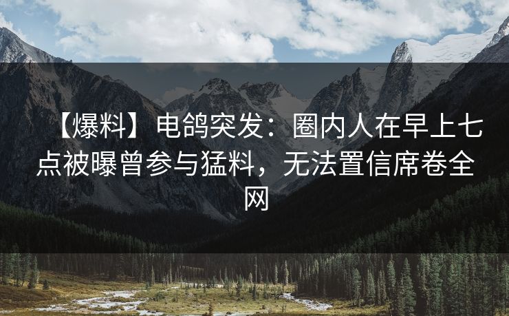 【爆料】电鸽突发：圈内人在早上七点被曝曾参与猛料，无法置信席卷全网