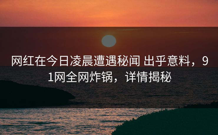 网红在今日凌晨遭遇秘闻 出乎意料，91网全网炸锅，详情揭秘