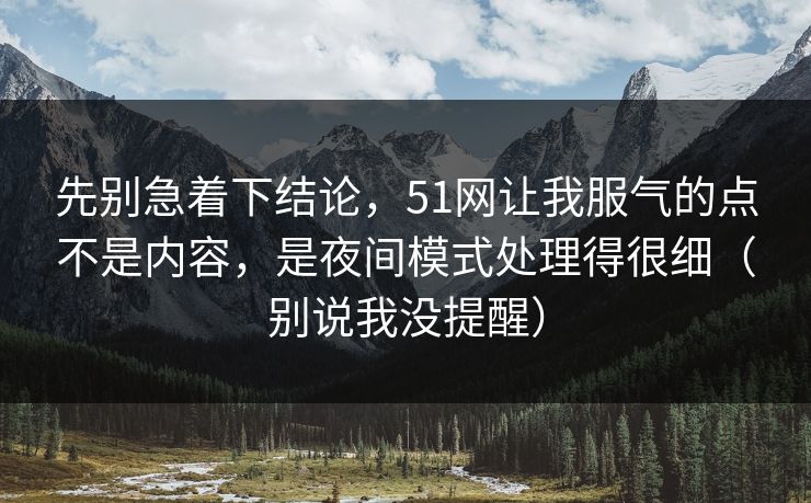 先别急着下结论，51网让我服气的点不是内容，是夜间模式处理得很细（别说我没提醒）